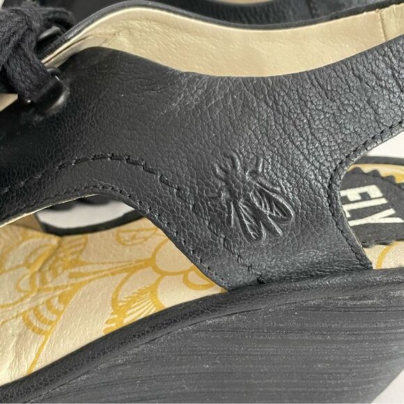 Fly London Ylfa Lace Up Wedge Black Platform Sandals Size 38 - Picture 11 of 13